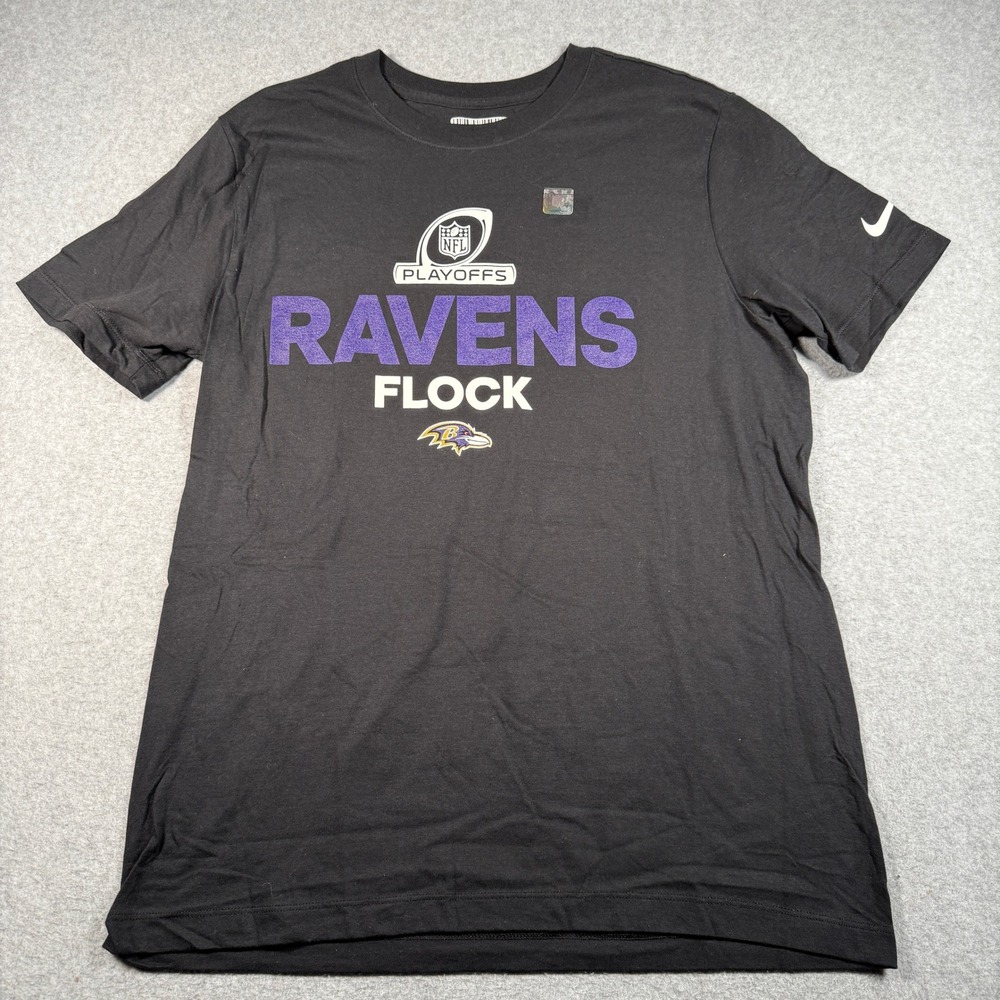 Nike Baltimore Ravens NFL Playoffs Ravens Flock Black T-Shirt Mens M New